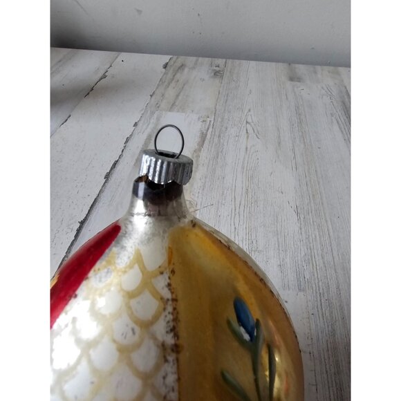 Antique flower striped teardrop glass Mercury ornament Xmas tree yellow blue she - Picture 9 of 10